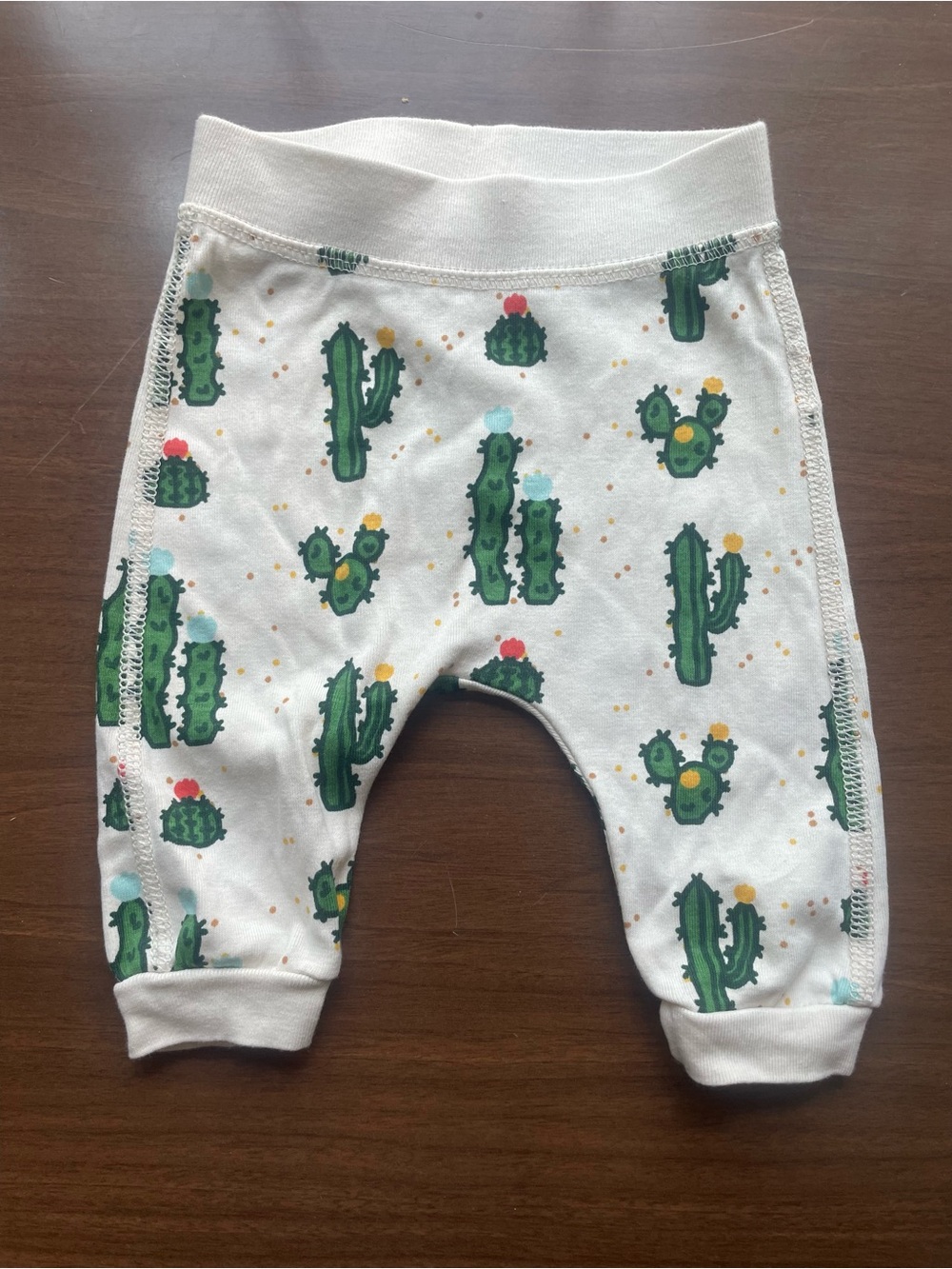 Monica + Andy White Baby Pants with Green Cactus Print